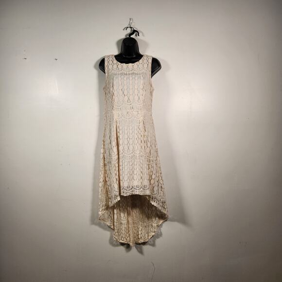XHILARATION Sleeveless Hi-Lo Dress Juniors L Cream Crochet Mesh Boho Y2K Beachy - Picture 1 of 12